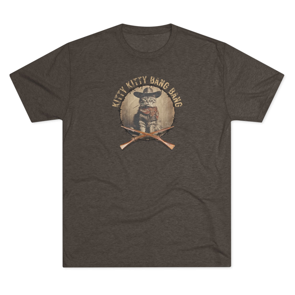 Wild Kitty Bang Bang Tri-Blend Tee – Funny Cowboy Cat Shirt