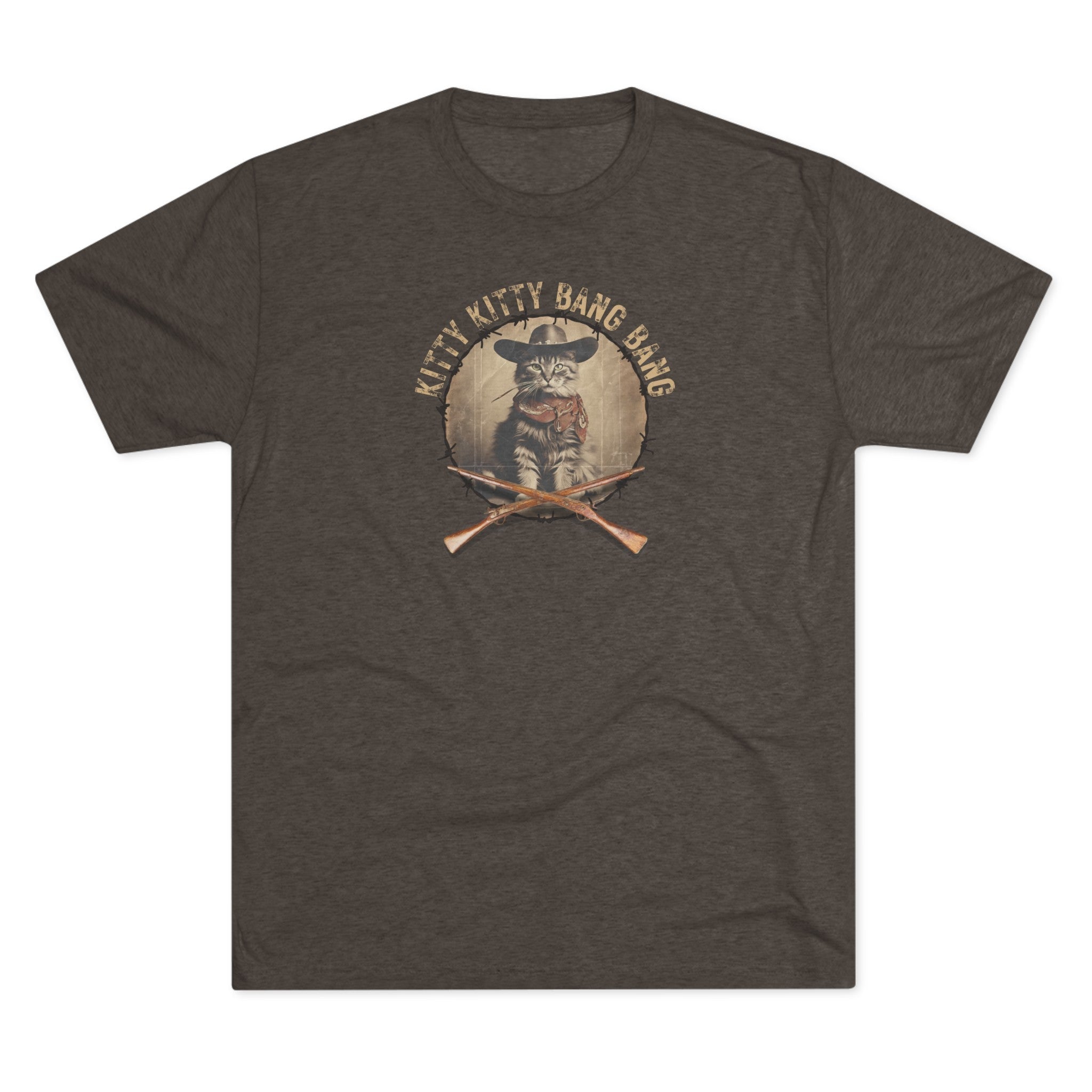 Wild Kitty Bang Bang Tri-Blend Tee – Funny Cowboy Cat Shirt