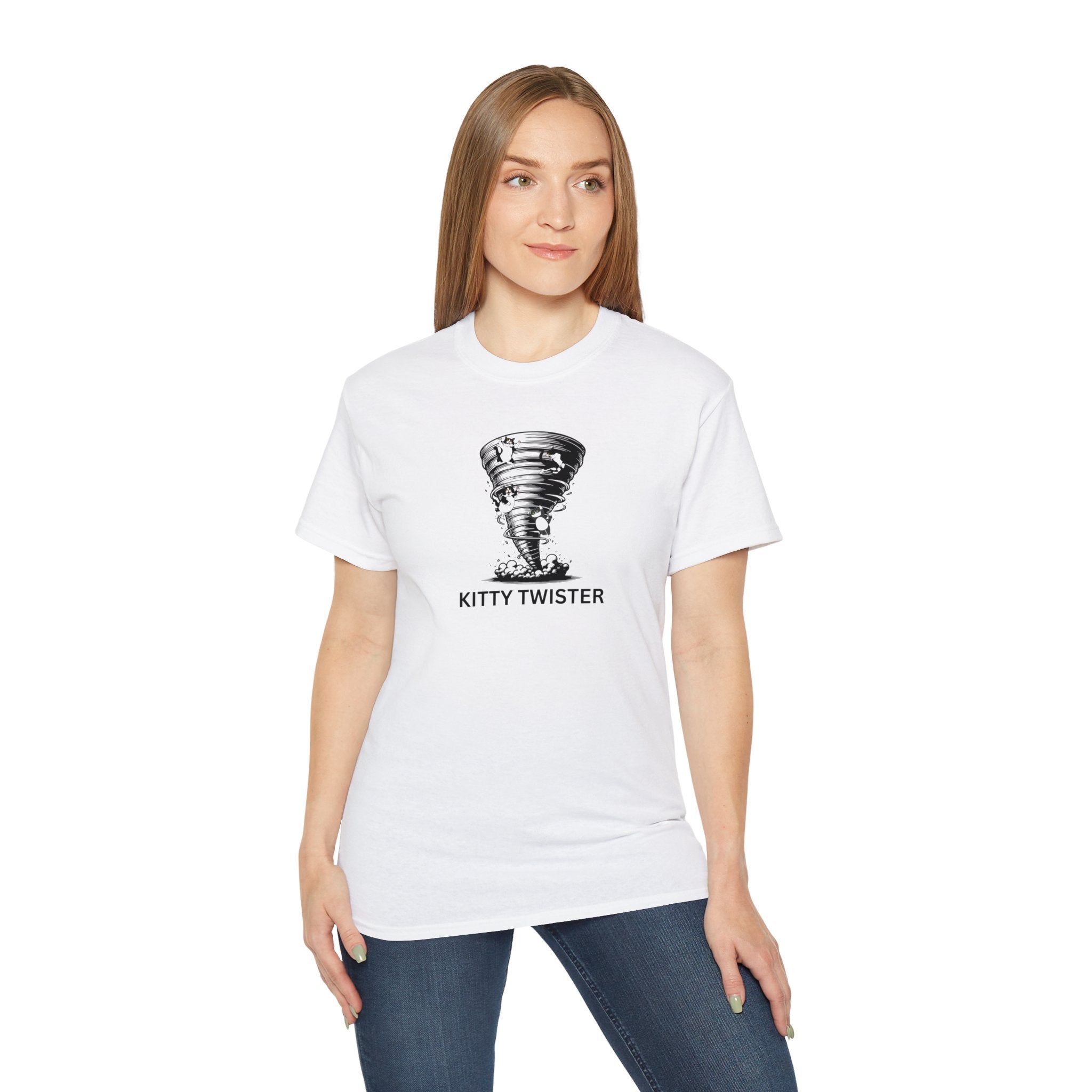 Kitty Twister Unisex Ultra Cotton Tee – Cat Tornado Funny Cat Shirt