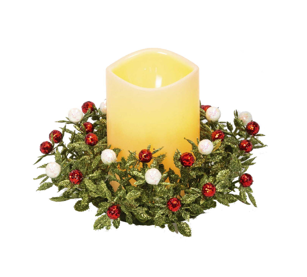 Berry Candle Ring with LED Candle - Red & White Berries