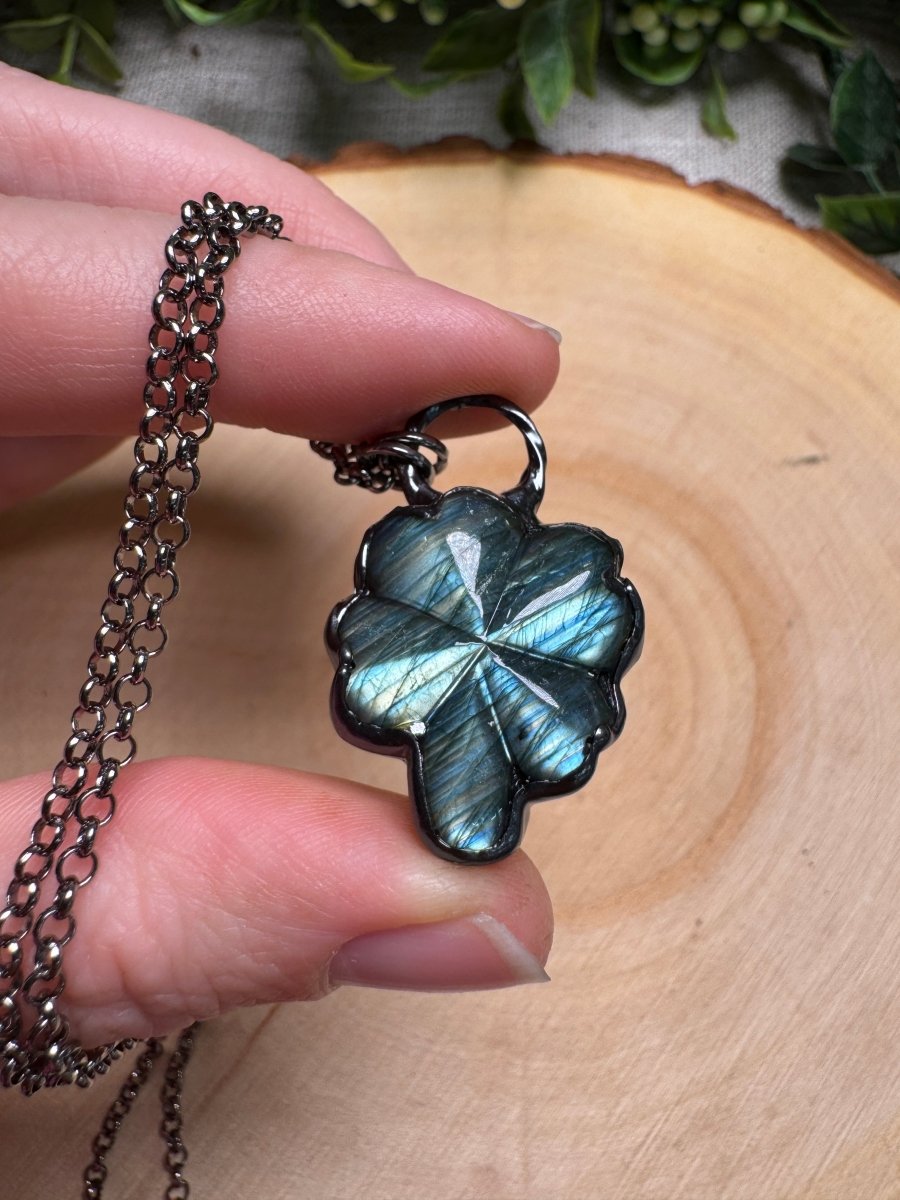 Labradorite Four Leaf Clover Necklace
