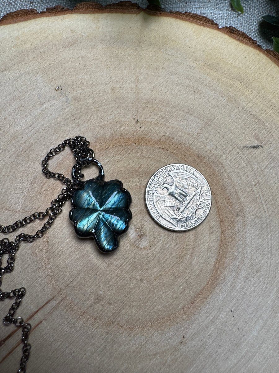 Labradorite Four Leaf Clover Necklace
