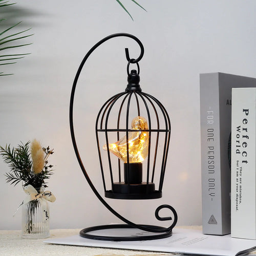 12" Tall Battery Operated Birdcage Lamp