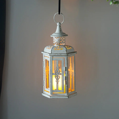 10 inch High Vintage Style Hanging Lantern Metal Candleholder