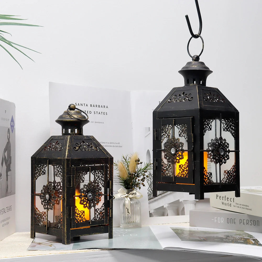 JHY DESIGN Set of 2  Decorative Candle Lantern 9.5" High Metal Candle Lantern