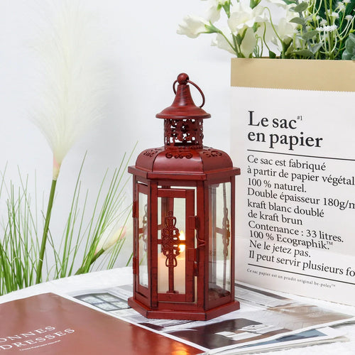 10“H Vintage Hanging Lantern(Red with Black Brush)