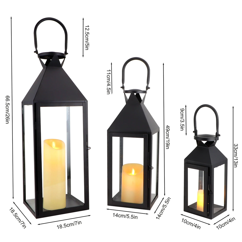 26"&19"& 13" High Elegant Candle Lantern Metal Lanterns for Versatile Indoor & Outdoor
