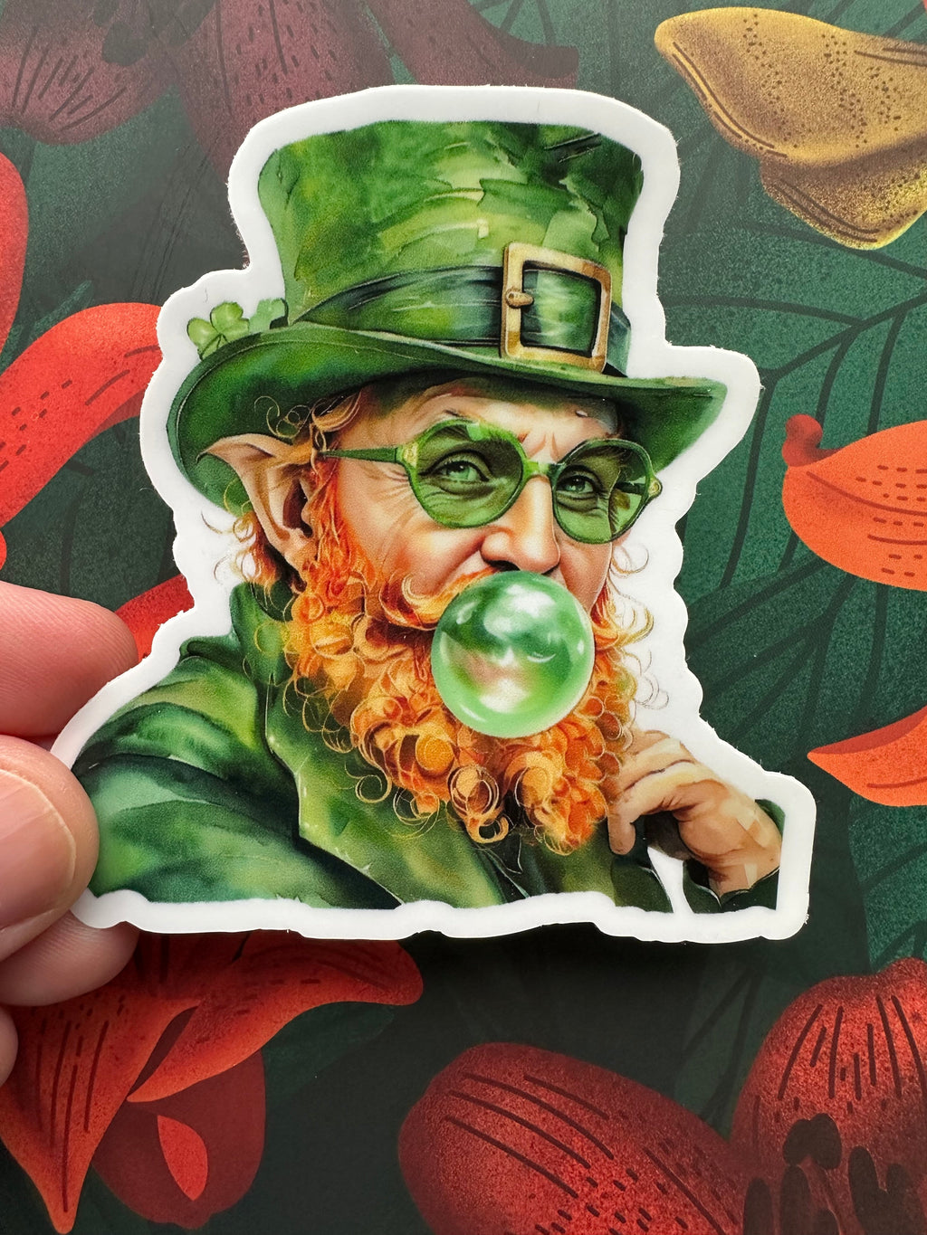 Leprechaun Blowing Bubble Vinyl Sticker, 2.9” x 3.0”