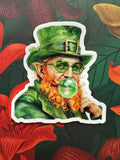 Leprechaun Blowing Bubble Vinyl Sticker, 2.9” x 3.0”