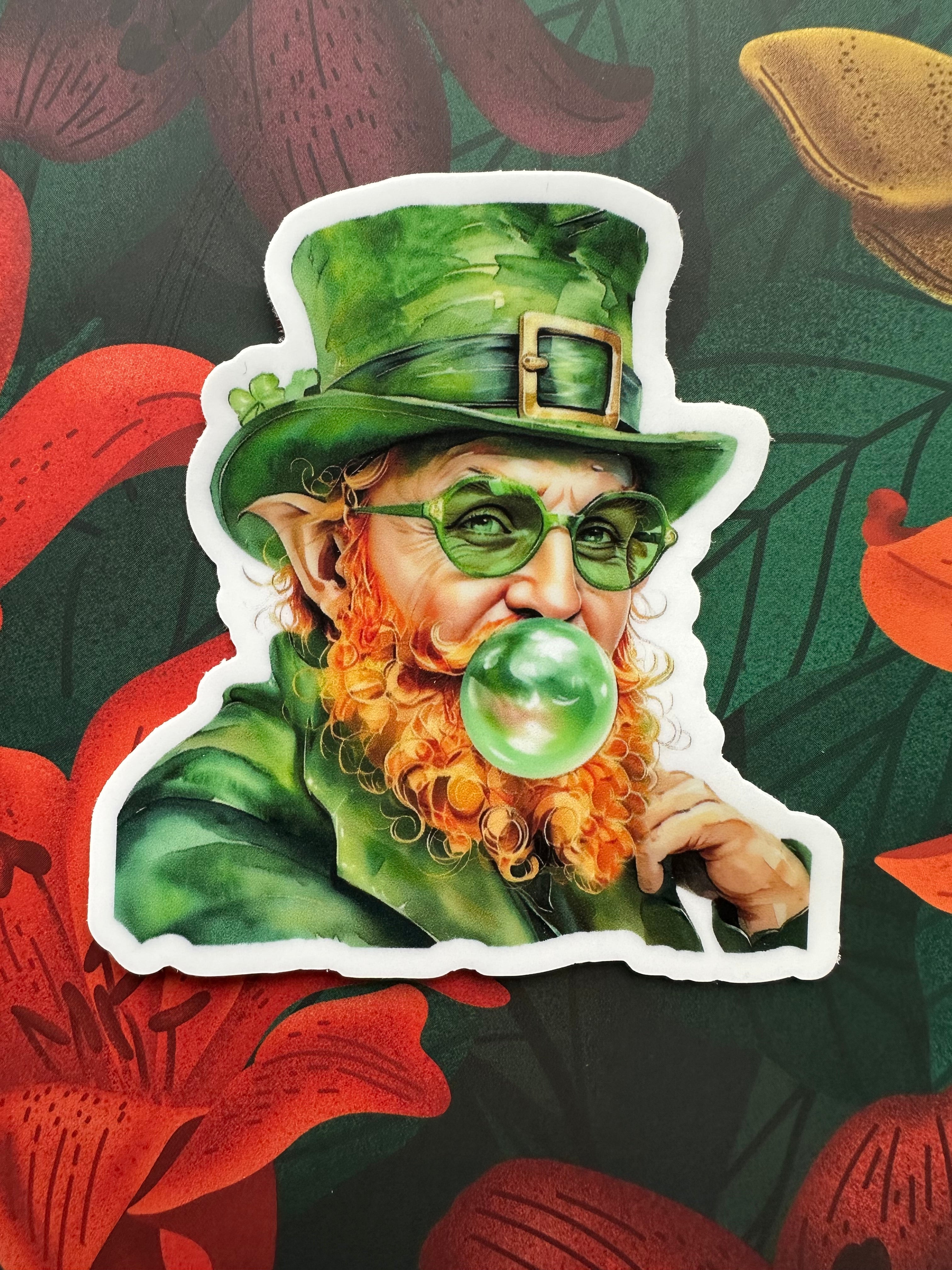 Leprechaun Blowing Bubble Vinyl Sticker, 2.9” x 3.0”