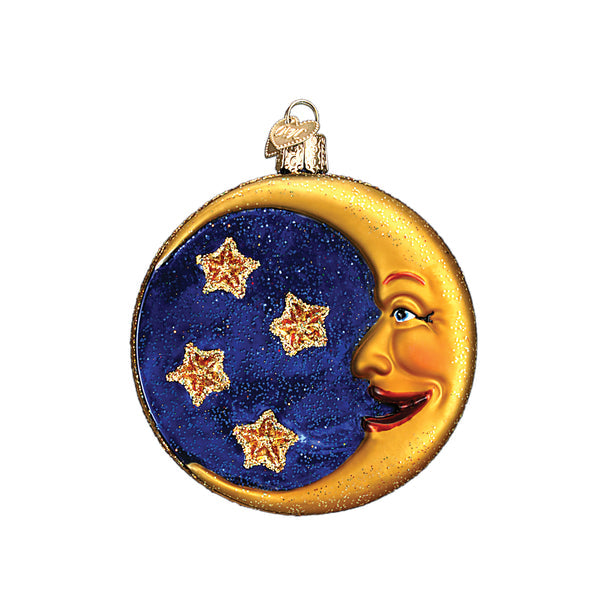 Owl In Moon Glass Ornament