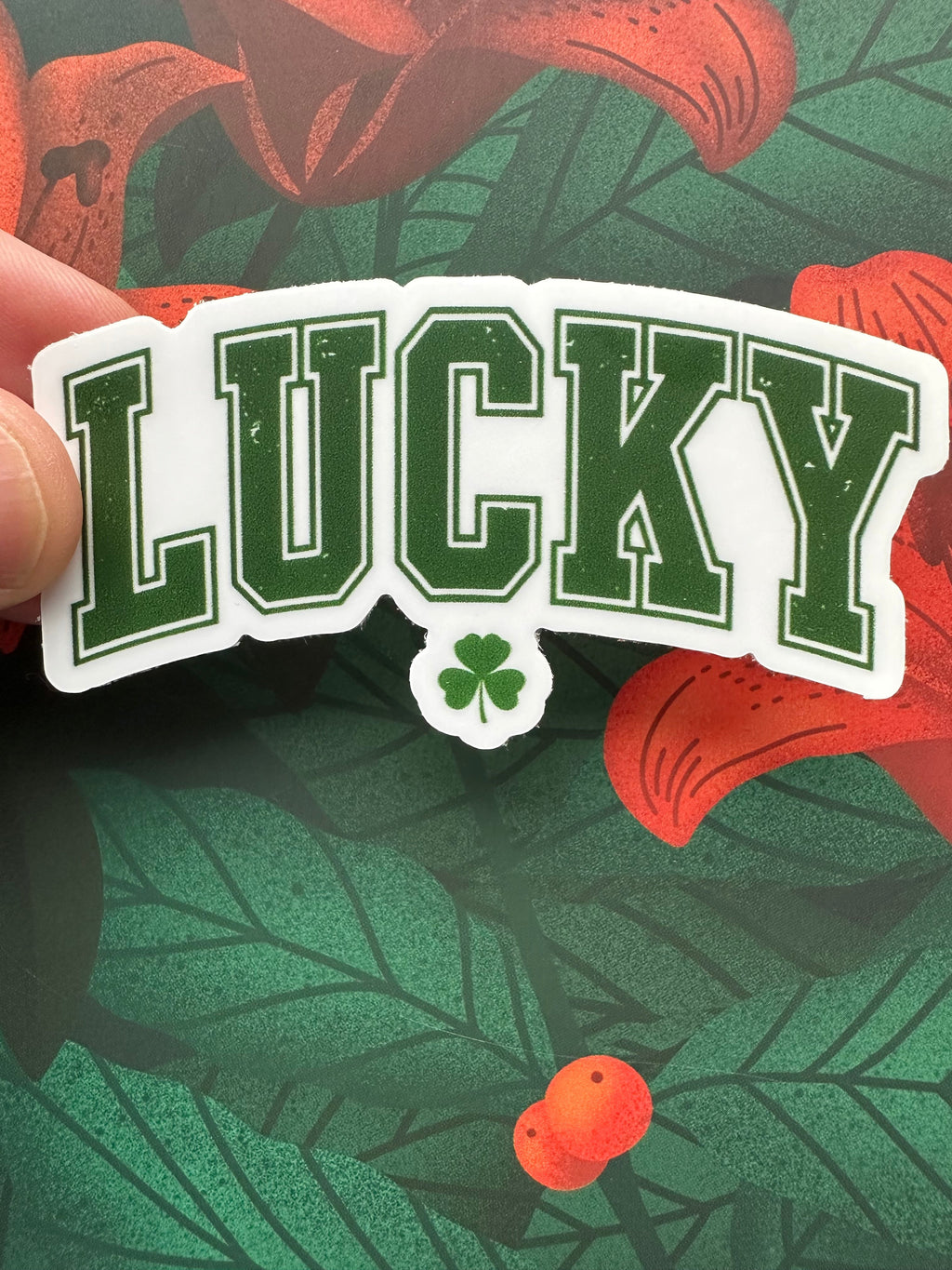 Lucky Shamrock Vinyl Sticker, 3.0” x 1.6”