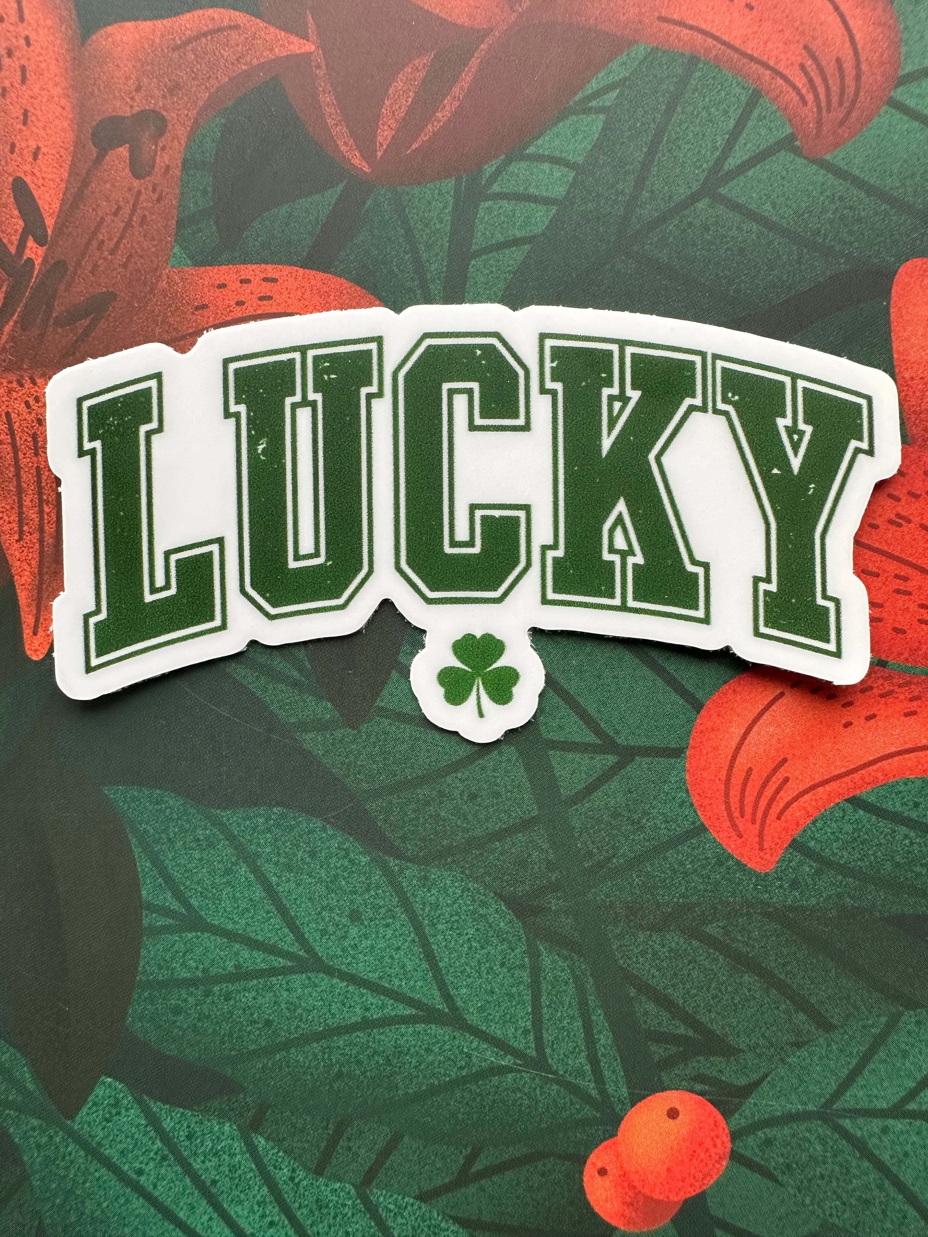Lucky Shamrock Vinyl Sticker, 3.0” x 1.6”