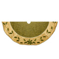 54" Green and Gold With Holly Leaves Embroidered Tree Skirt