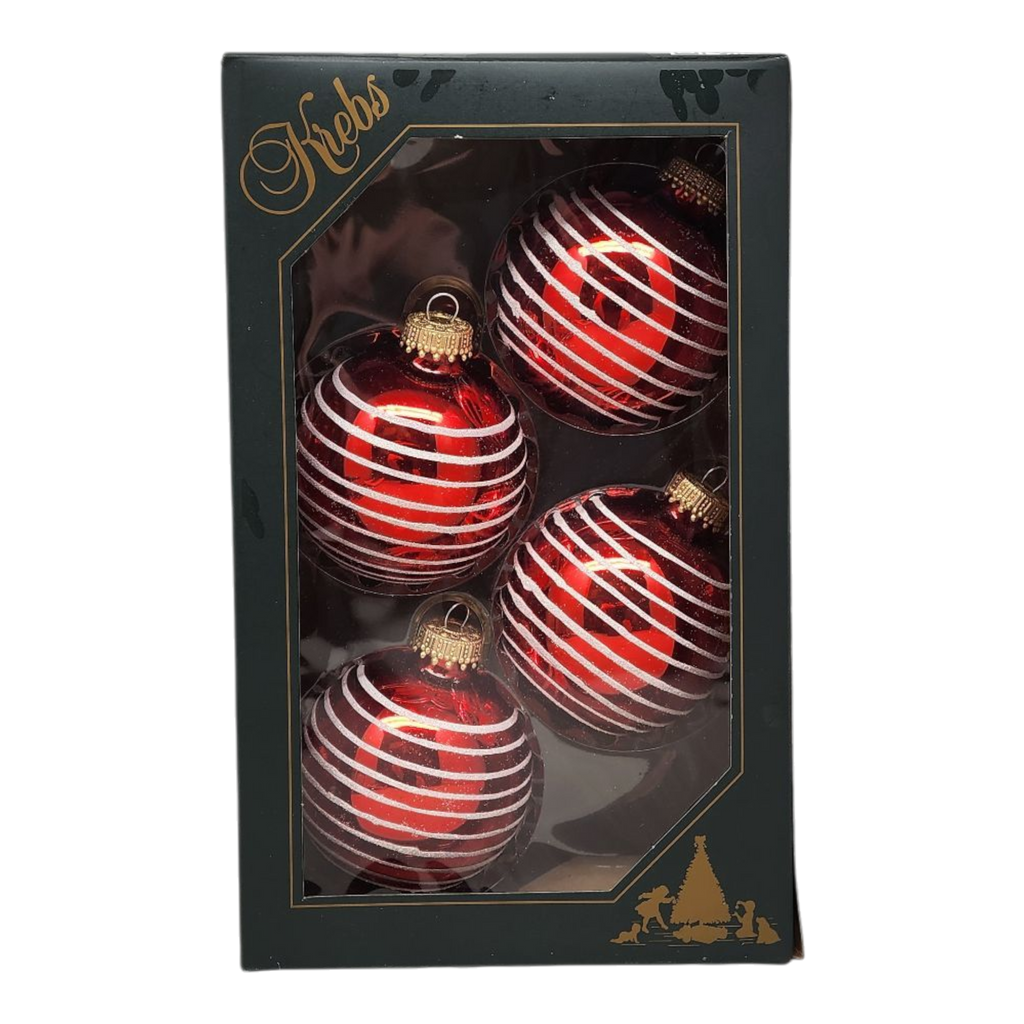 Krebs Value Glass Ornament 4 pack - Red with White Stripe