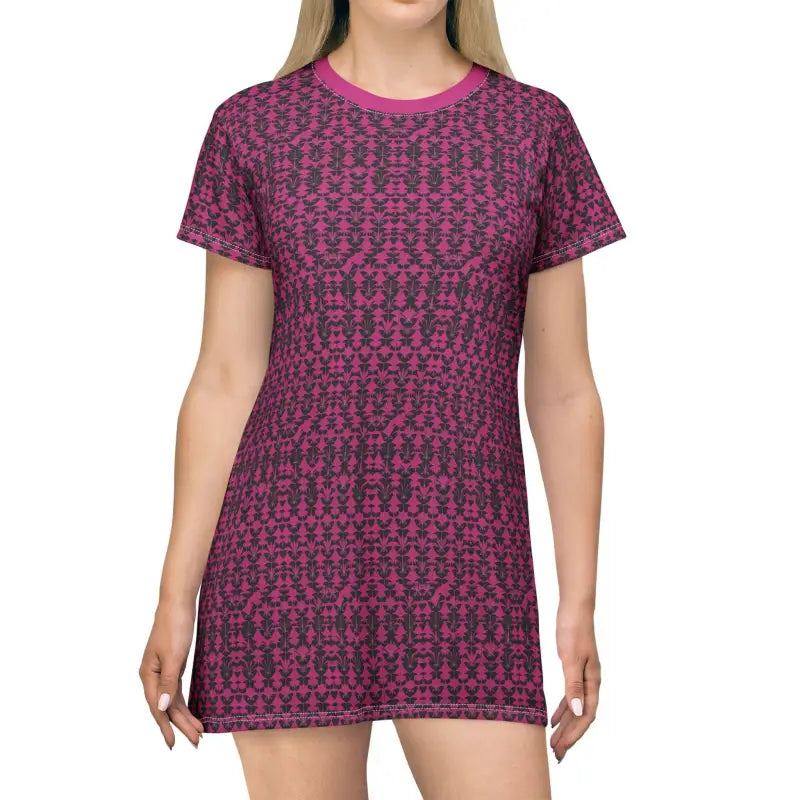 Ocean State Styles T Shirt Dress Magenta Patterned Polyester