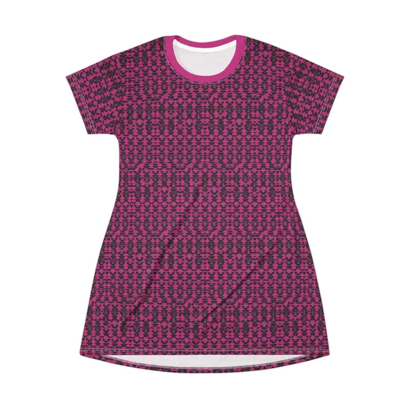 Ocean State Styles T Shirt Dress Magenta Patterned Polyester