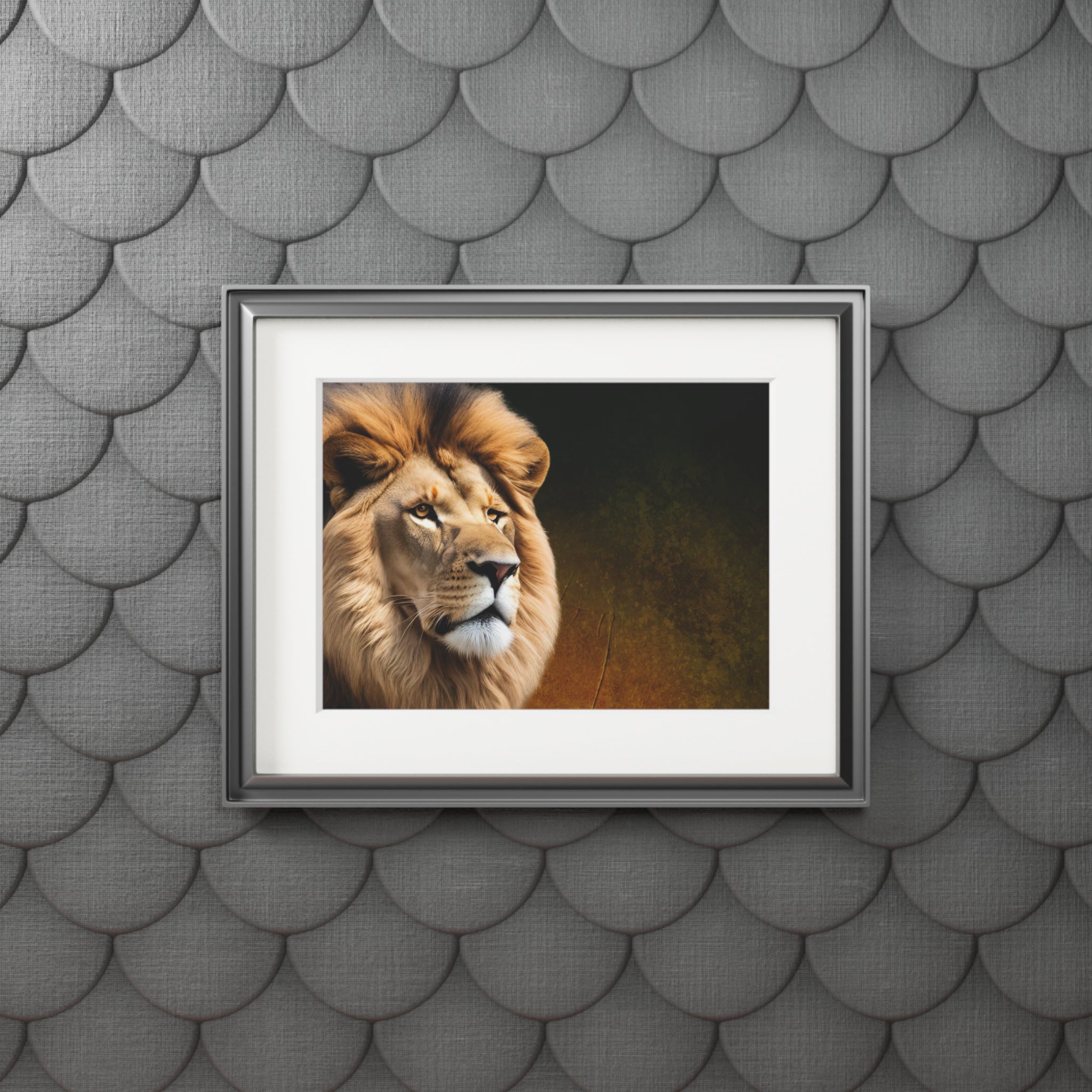 Majestic Lion Fine Art Print with Passepartout Frame