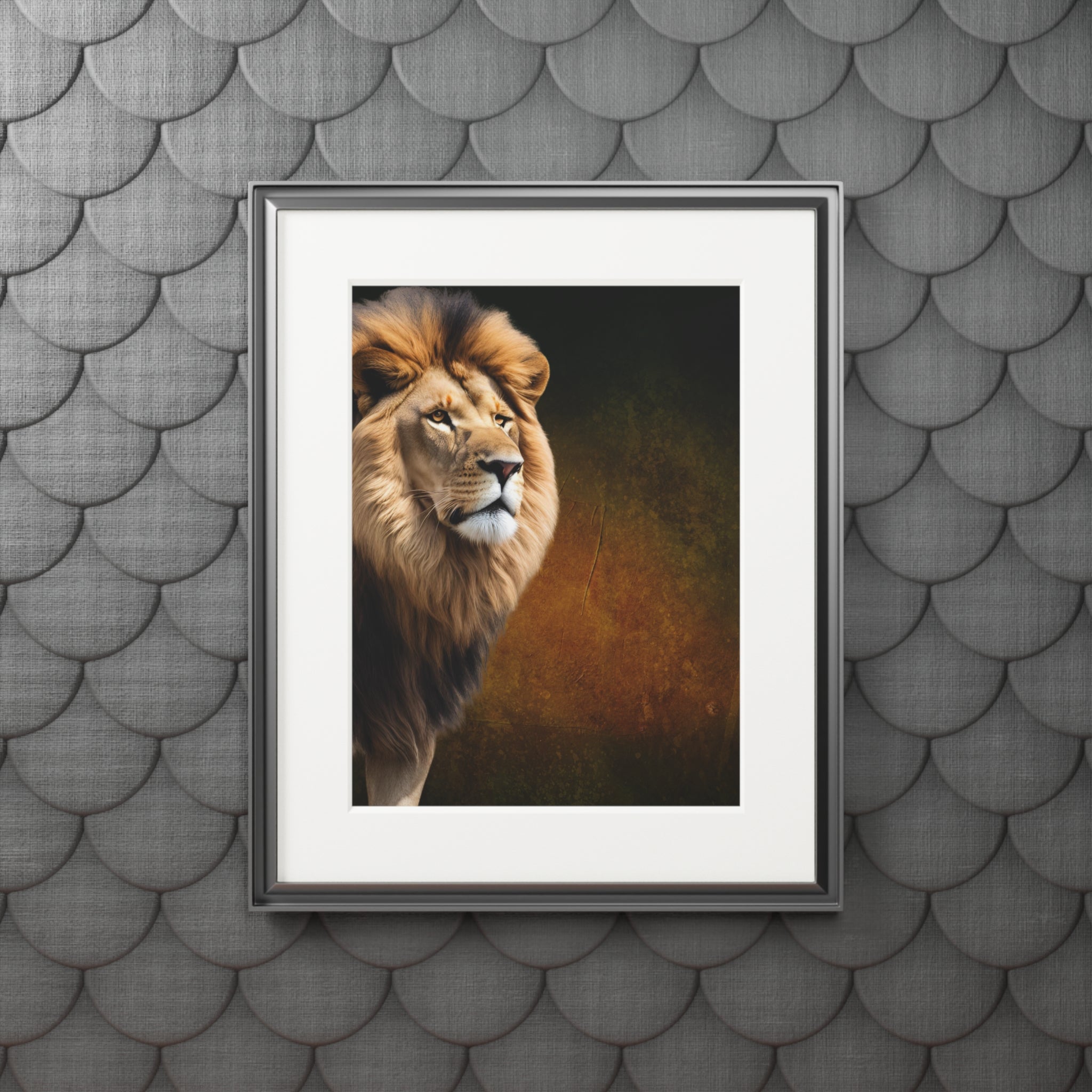 Majestic Lion Fine Art Print with Passepartout Frame