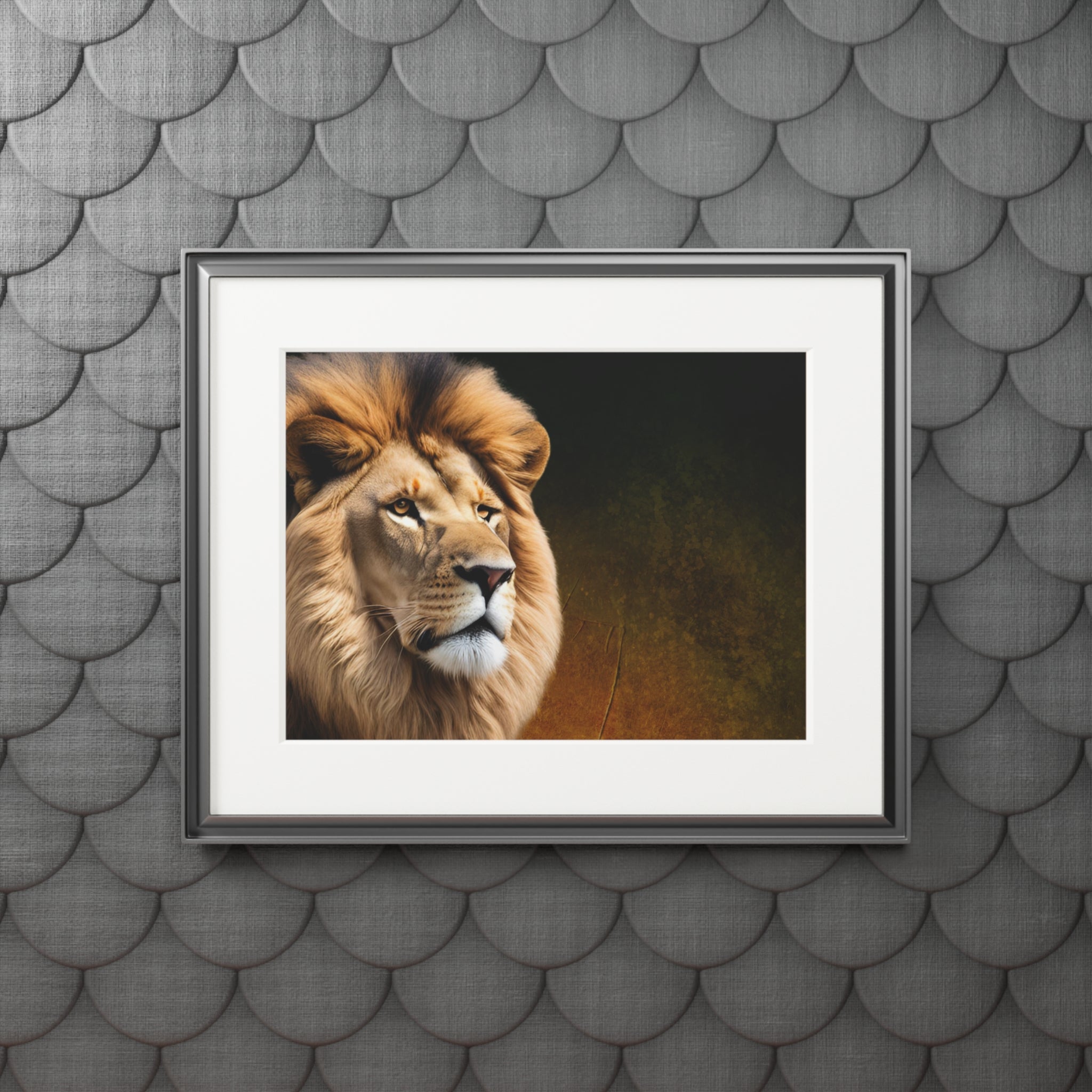 Majestic Lion Fine Art Print with Passepartout Frame