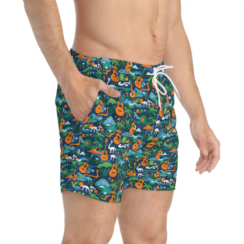 Ocean State Styles Swim Trunks Tropical Guitar Patterned
