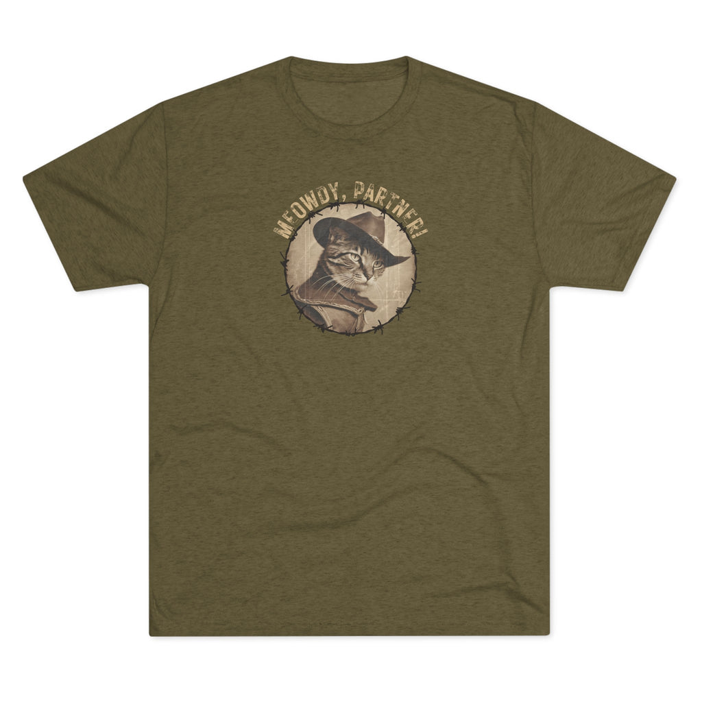 Meowy Partner Tri-Blend Tee – Funny Cowboy Cat Western Shirt