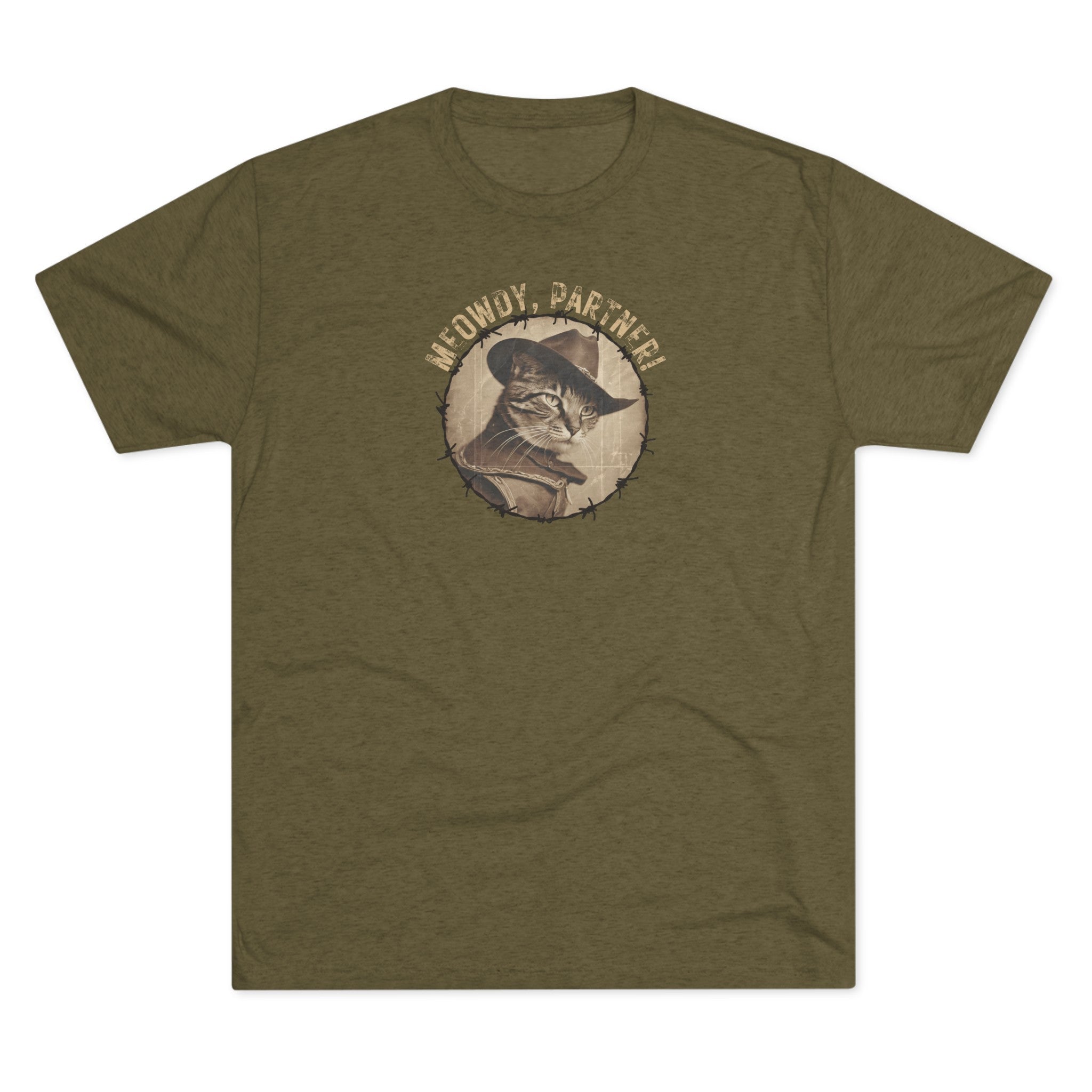 Meowy Partner Tri-Blend Tee – Funny Cowboy Cat Western Shirt