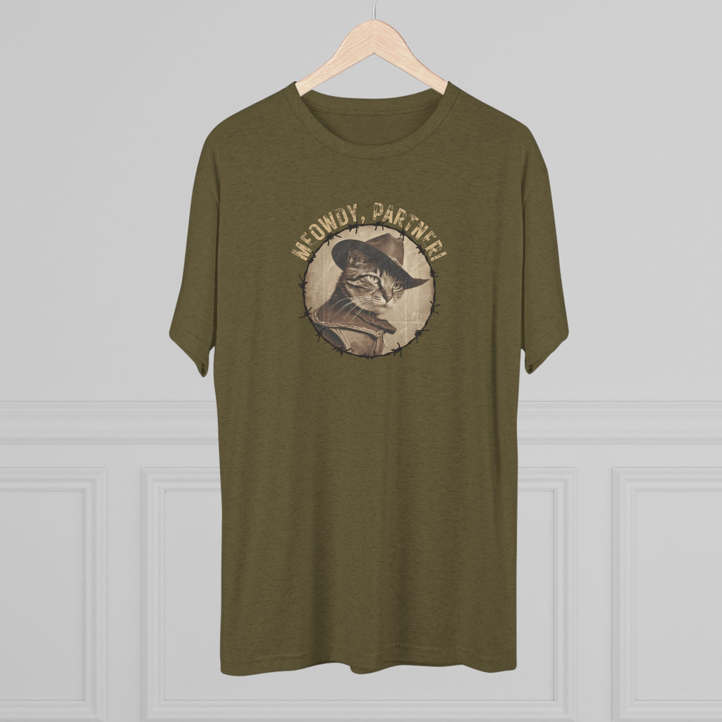 Meowy Partner Tri-Blend Tee – Funny Cowboy Cat Western Shirt