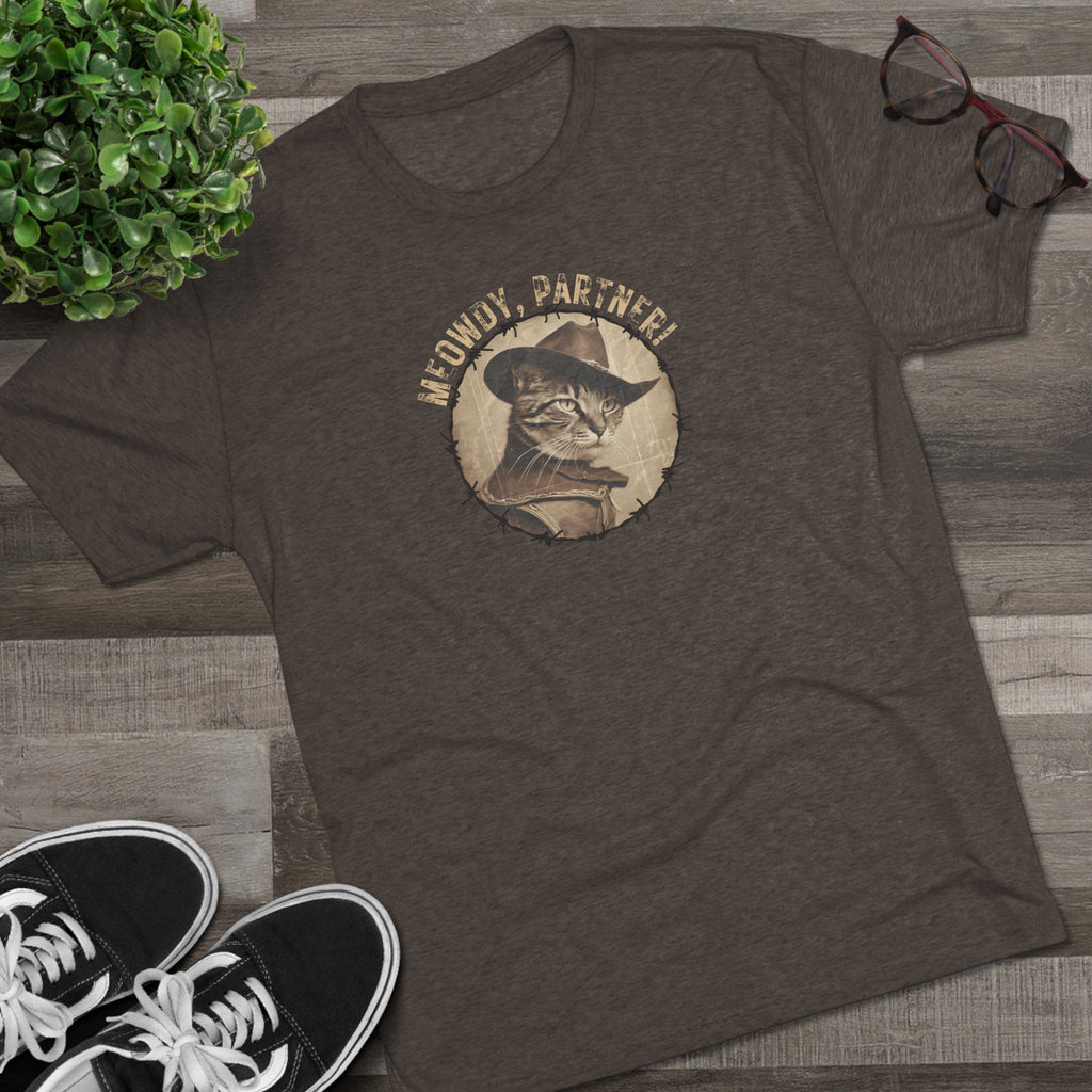 Meowy Partner Tri-Blend Tee – Funny Cowboy Cat Western Shirt