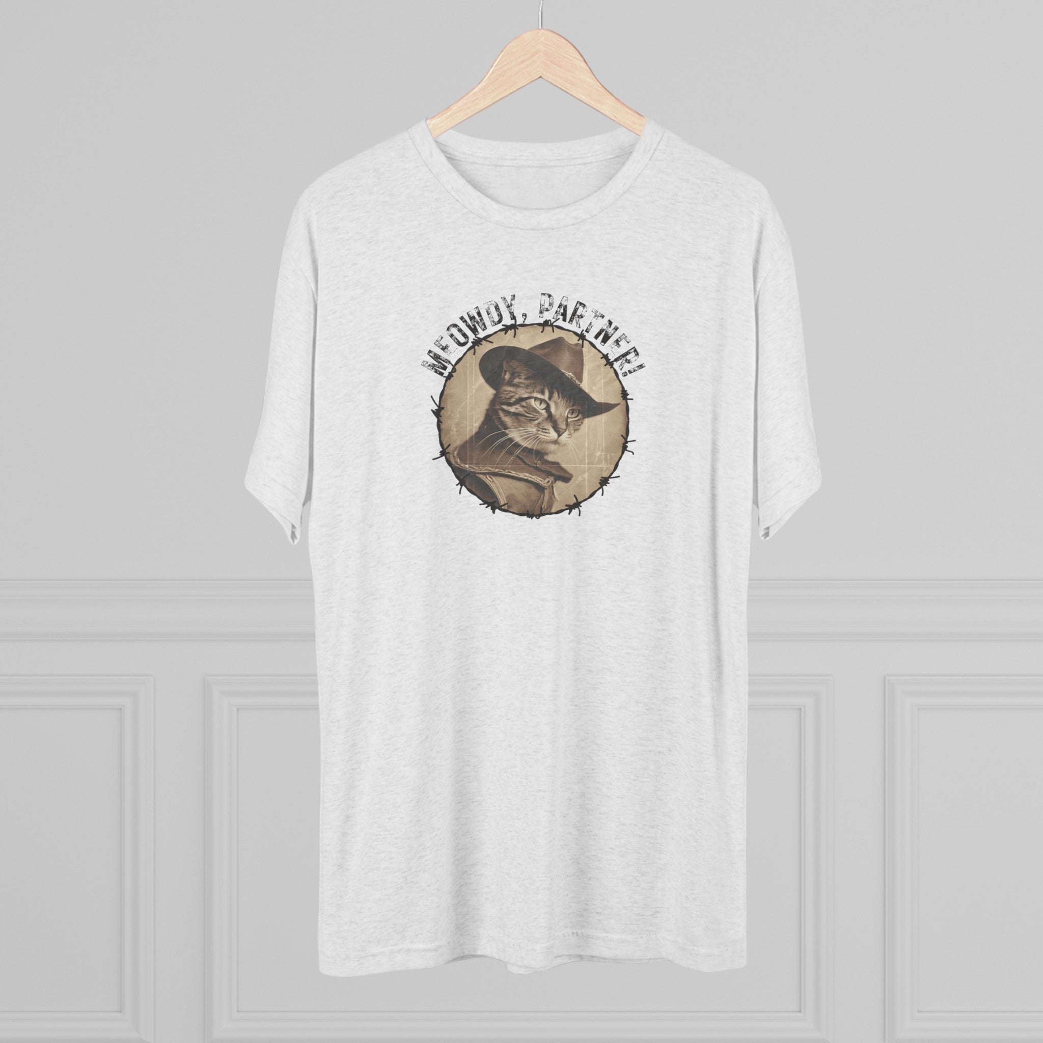 Meowy Partner Tri-Blend Tee – Funny Cowboy Cat Western Shirt