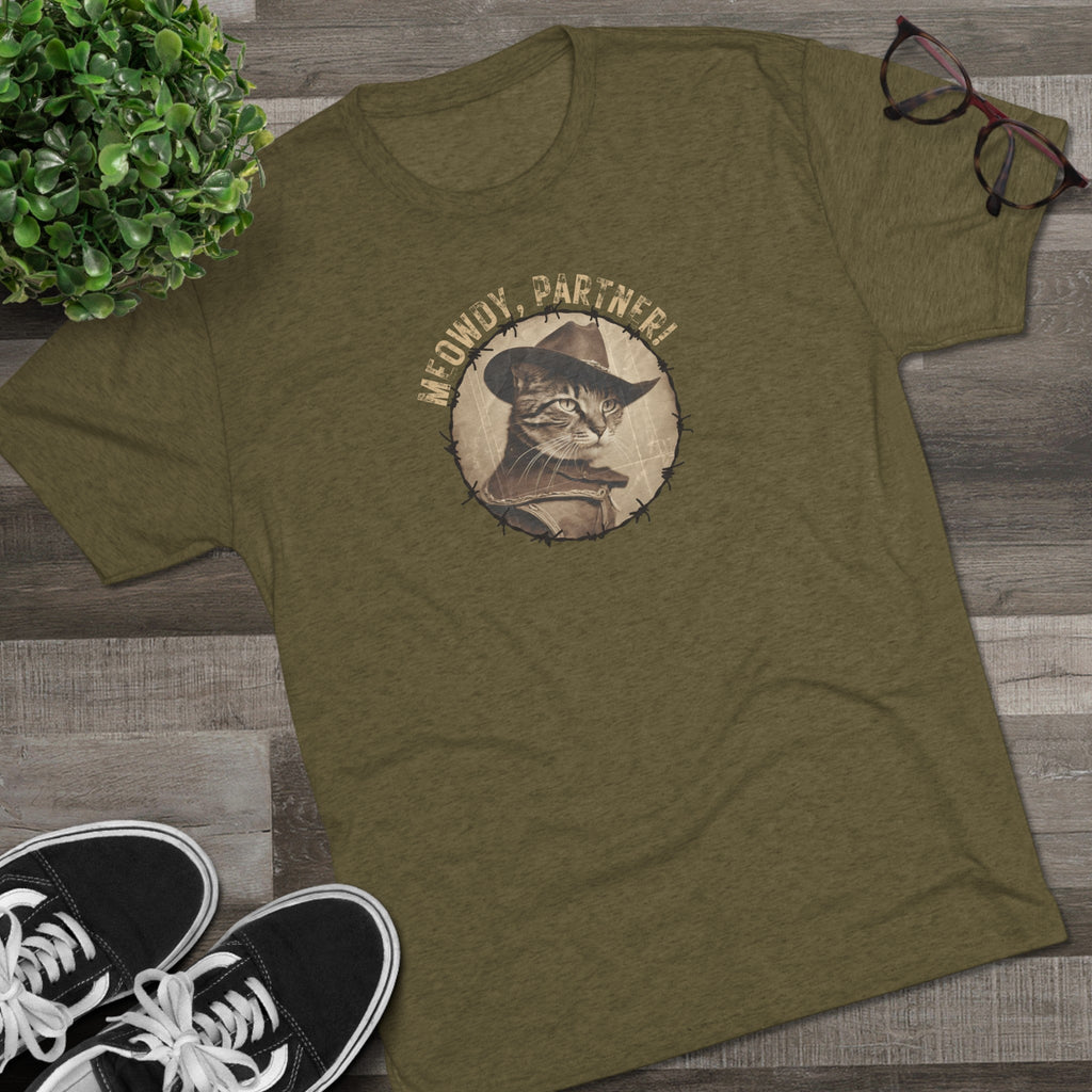 Meowy Partner Tri-Blend Tee – Funny Cowboy Cat Western Shirt
