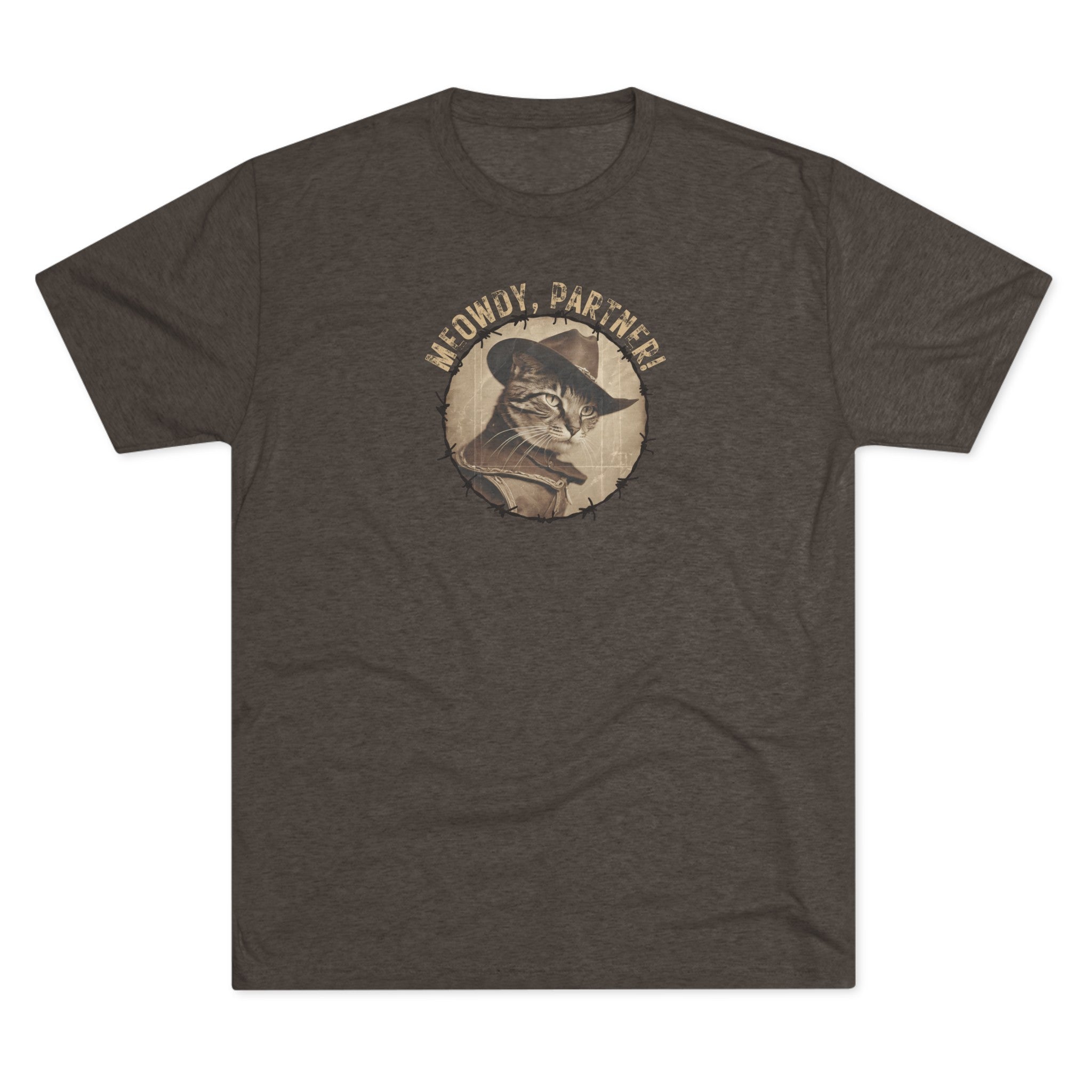 Meowy Partner Tri-Blend Tee – Funny Cowboy Cat Western Shirt