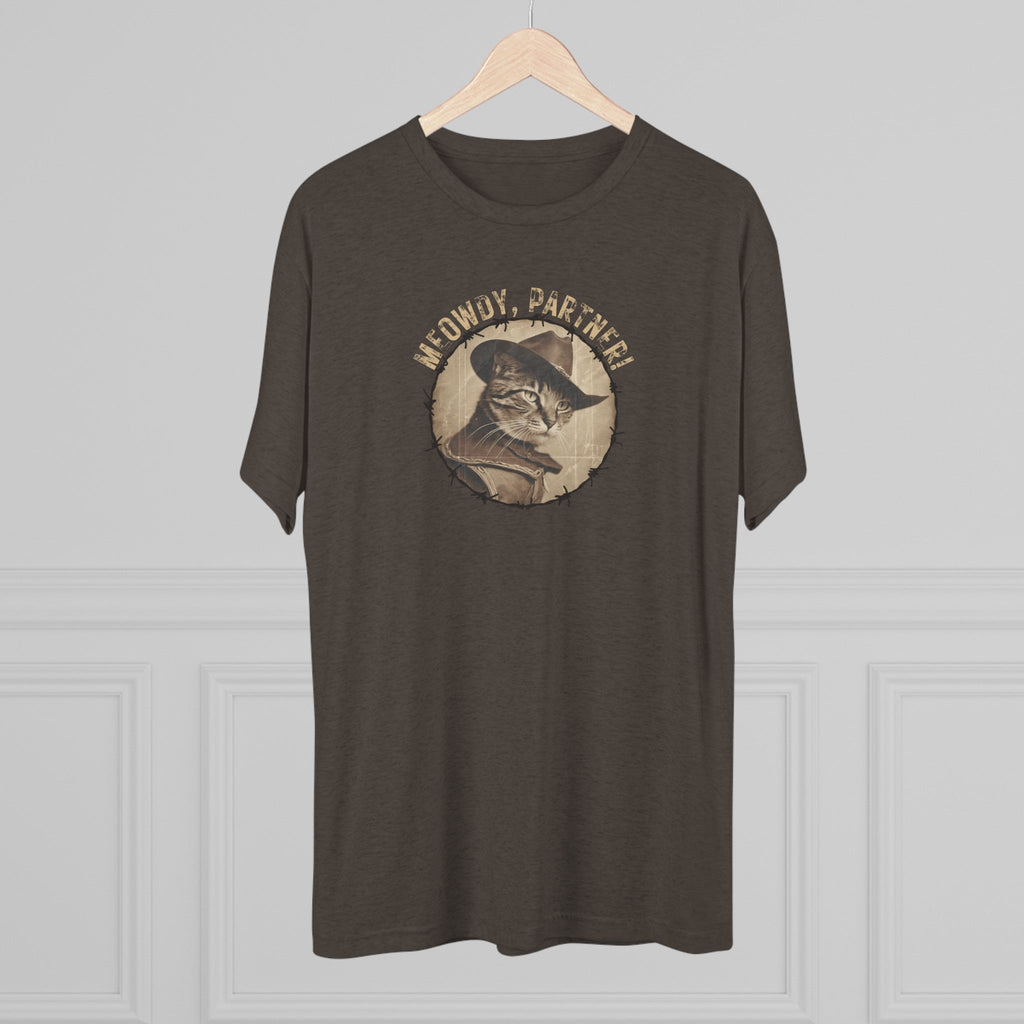 Meowy Partner Tri-Blend Tee – Funny Cowboy Cat Western Shirt