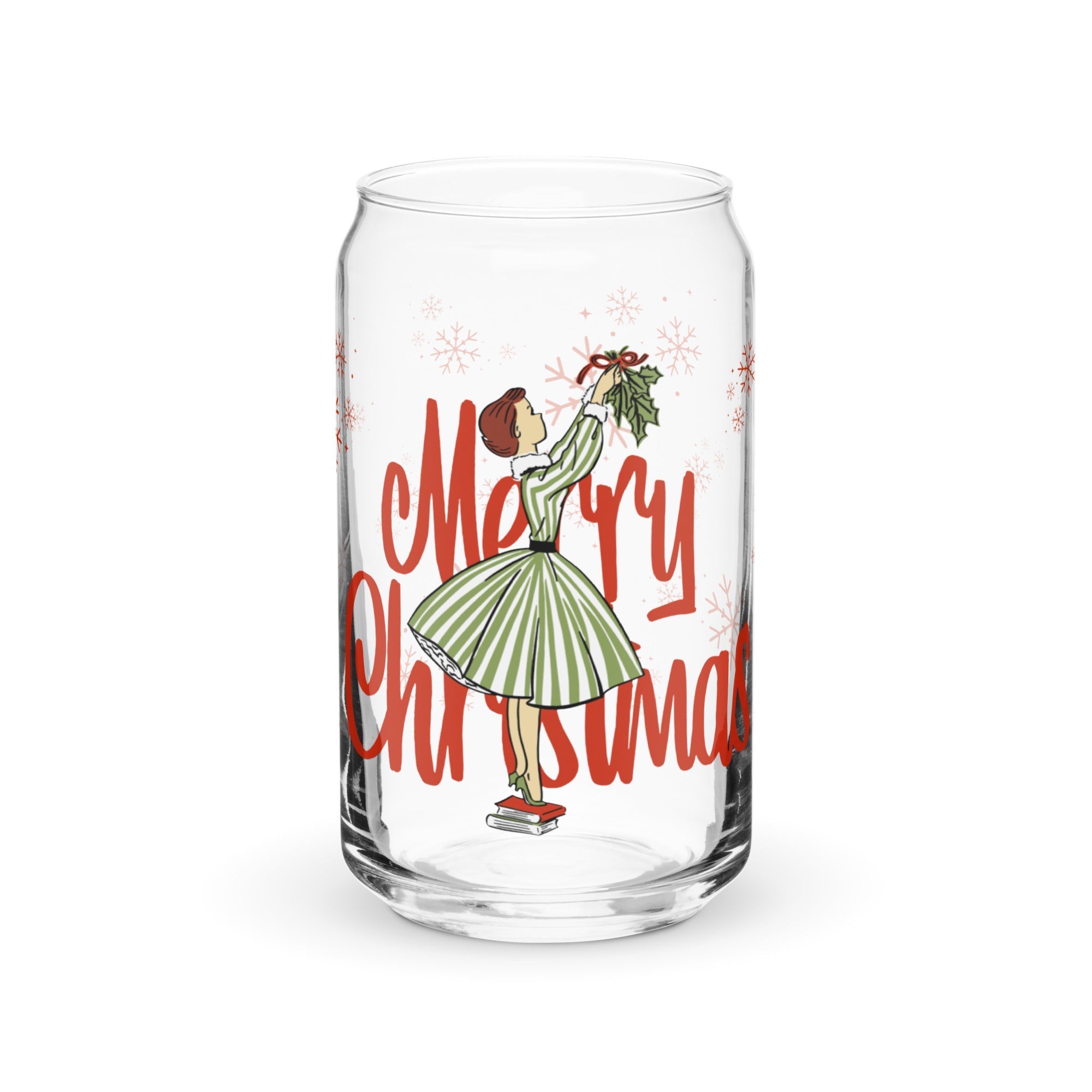 Merry Christmas Retro 16 oz. Glass Cup