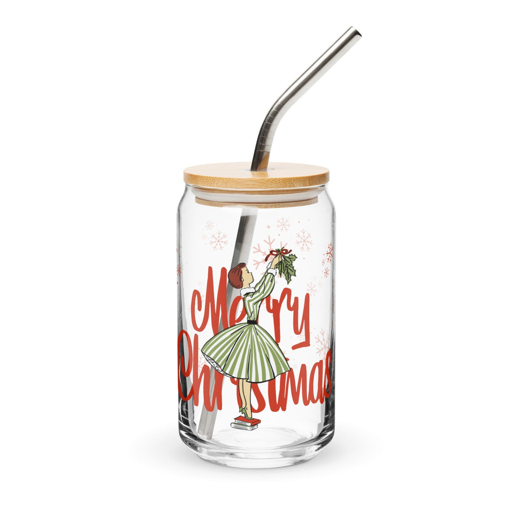 Merry Christmas Retro 16 oz. Glass Cup