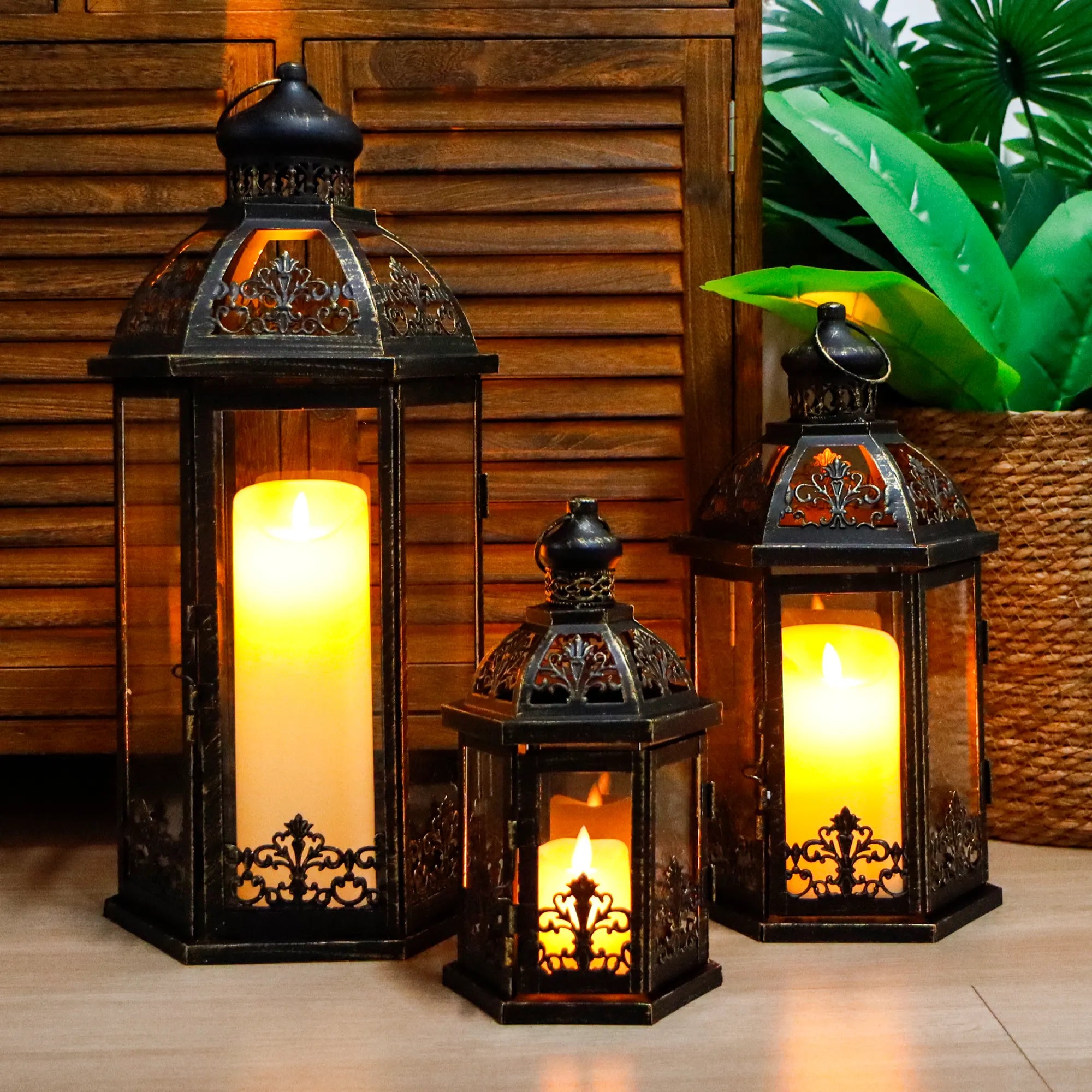 19''&13.5''&9.5" H Vintage Hanging Lantern Set of 3 Decorative Lanterns