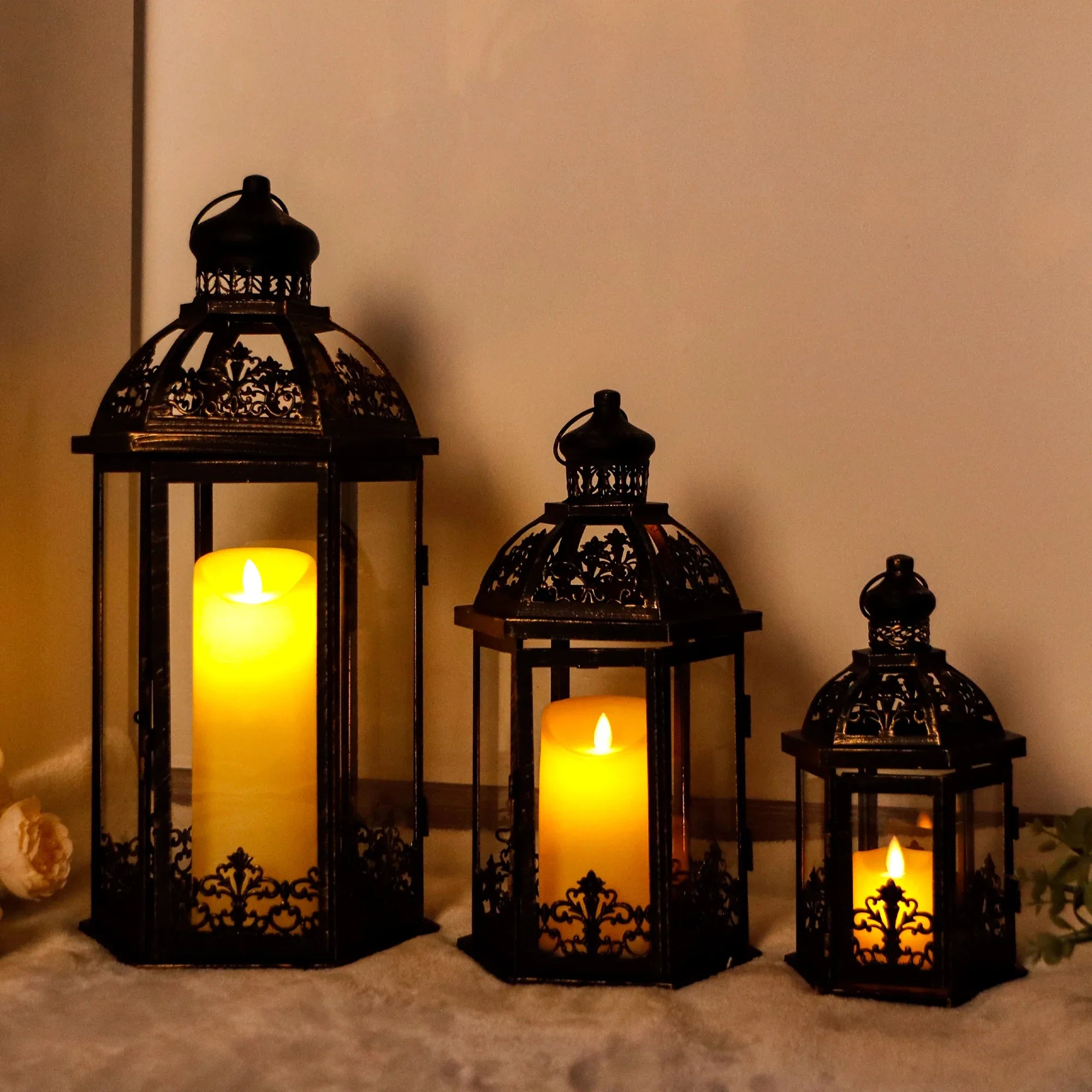 19''&13.5''&9.5" H Vintage Hanging Lantern Set of 3 Decorative Lanterns