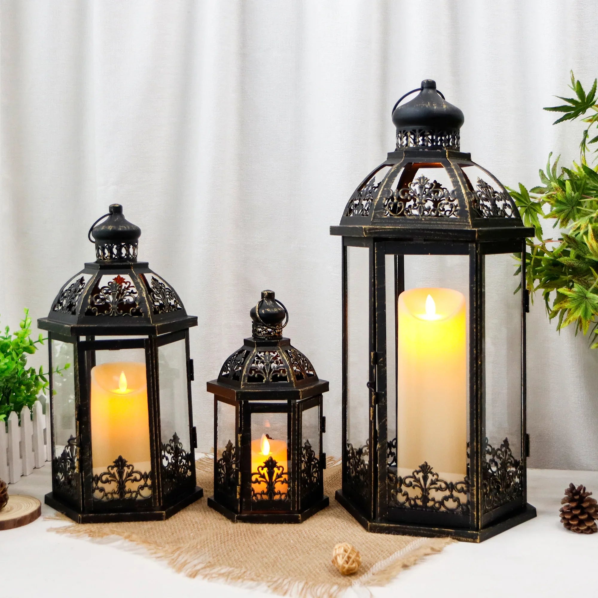 19''&13.5''&9.5" H Vintage Hanging Lantern Set of 3 Decorative Lanterns