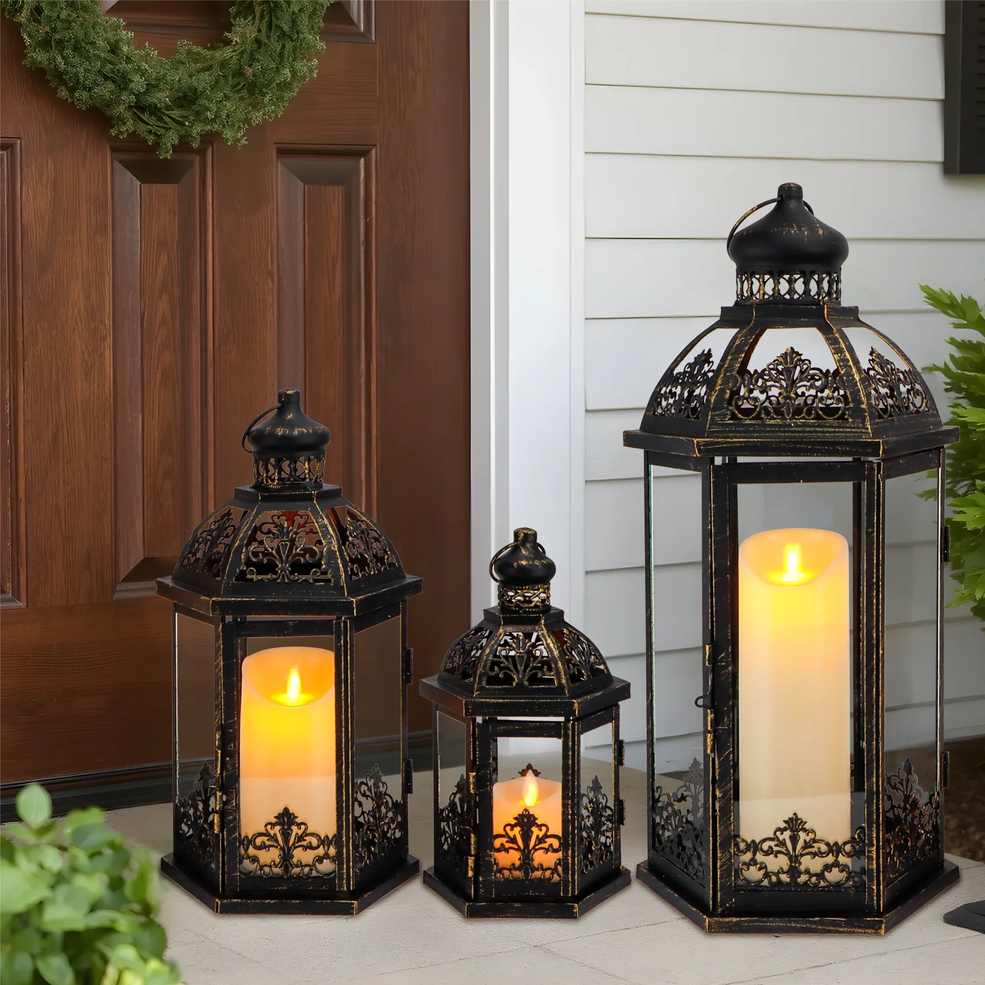 19''&13.5''&9.5" H Vintage Hanging Lantern Set of 3 Decorative Lanterns