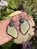 Moss Agate and Luna Moth Wing Earrings