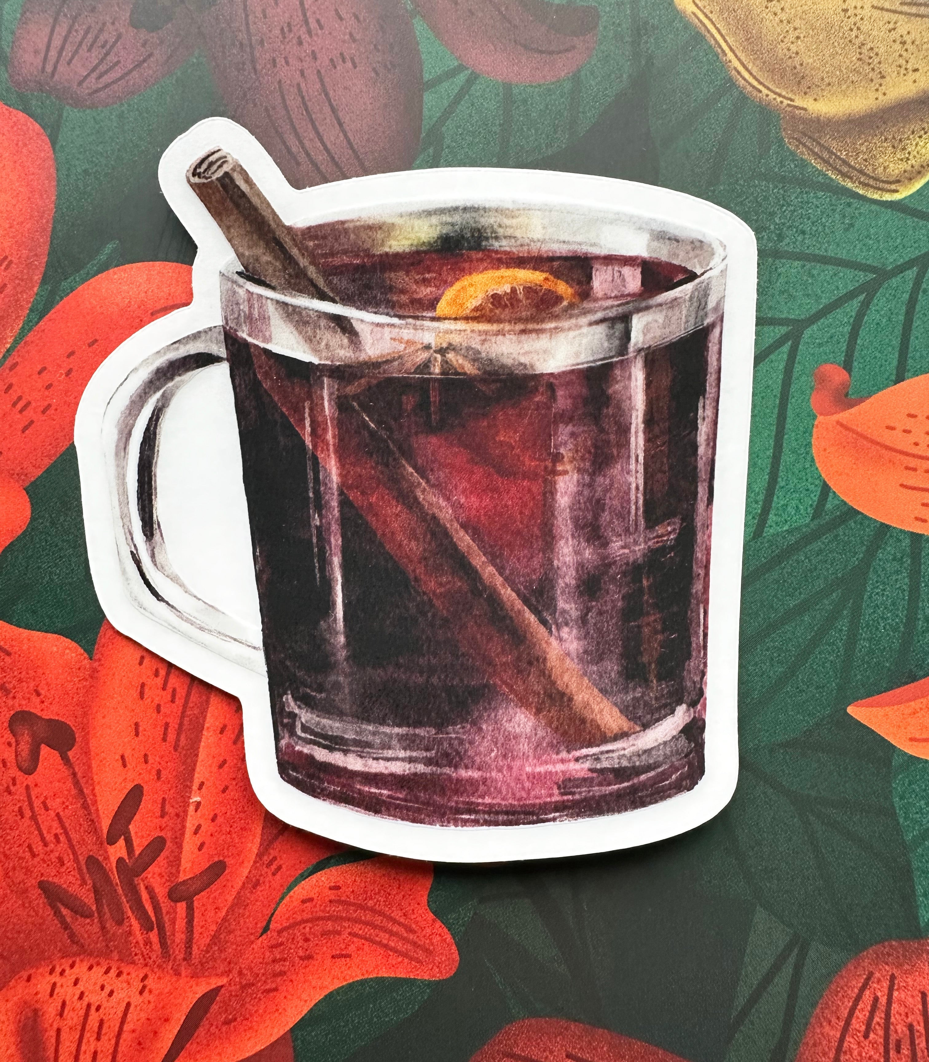 Mulled Wine Clear Transparent Vinyl Sticker, 2.8" x 3.0"
