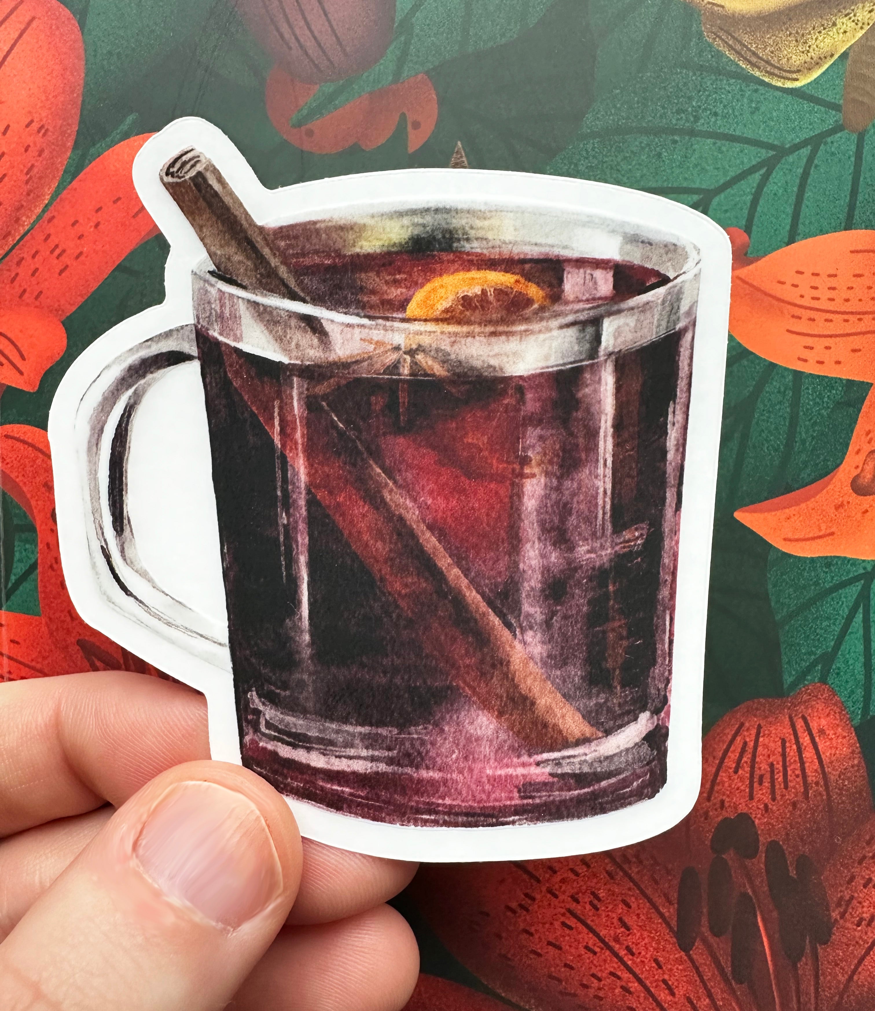 Mulled Wine Clear Transparent Vinyl Sticker, 2.8" x 3.0"