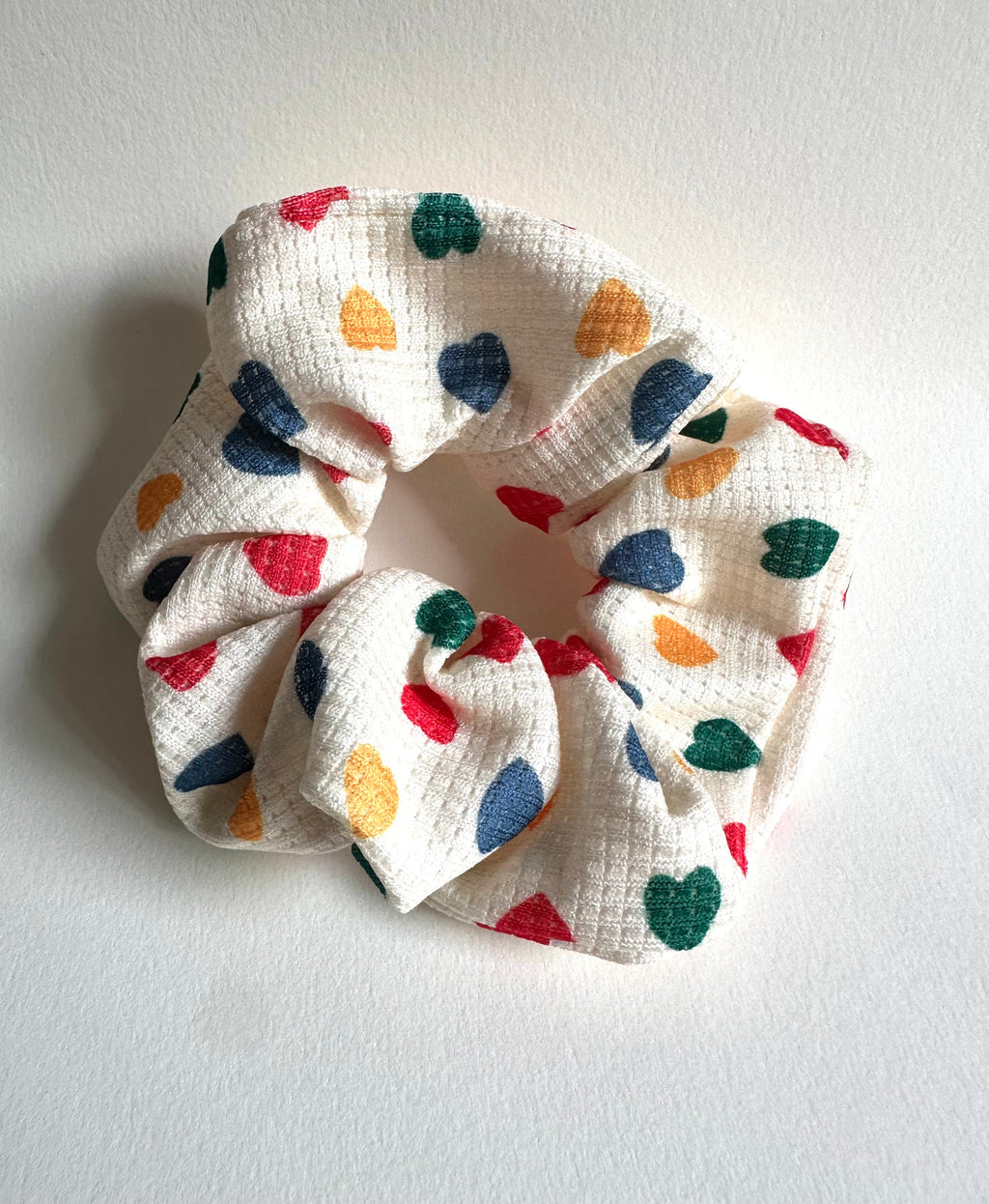 Multicolor Hearts Waffle Scrunchie