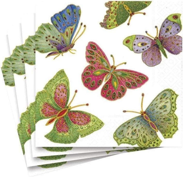 Jeweled Butterflies (Pearl) - Cocktail Napkin
