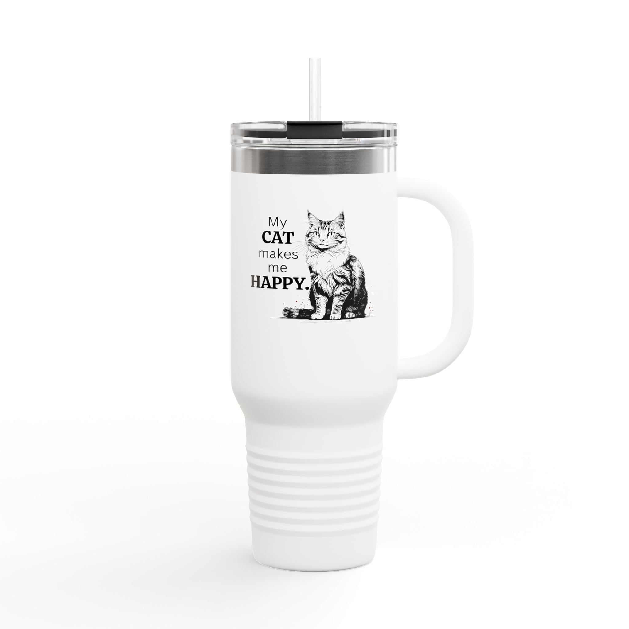 Cat Makes Me Happy Insulated Mug, 40oz