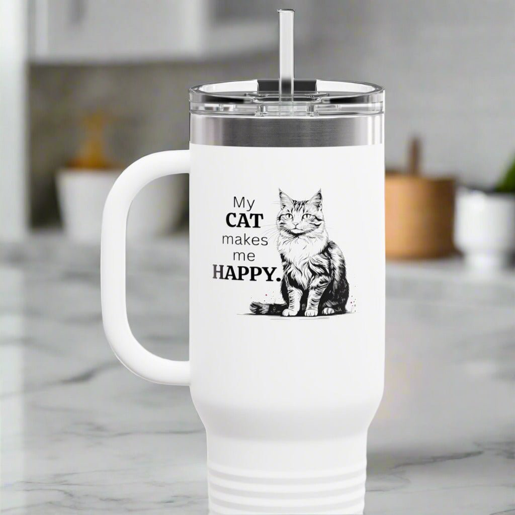 Cat Makes Me Happy Insulated Mug, 40oz