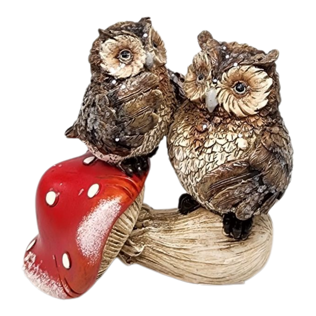 Glitter Owl on Mushroom Figurine -