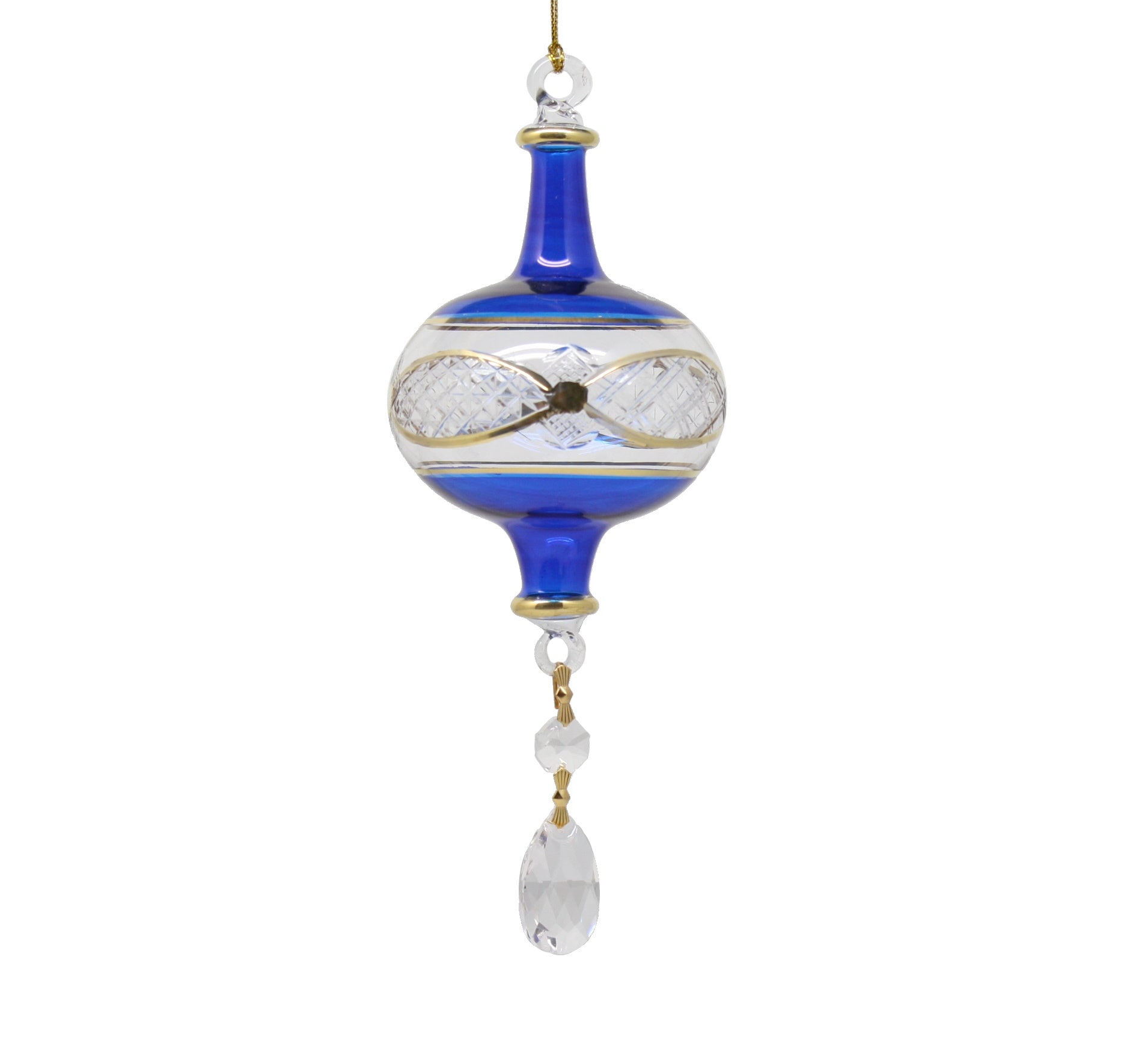 Gold Etched Lattice Pulled Globe - Blue