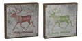 Wooden Framed Galvanized Reindeer Decor Merry Christmas - Red