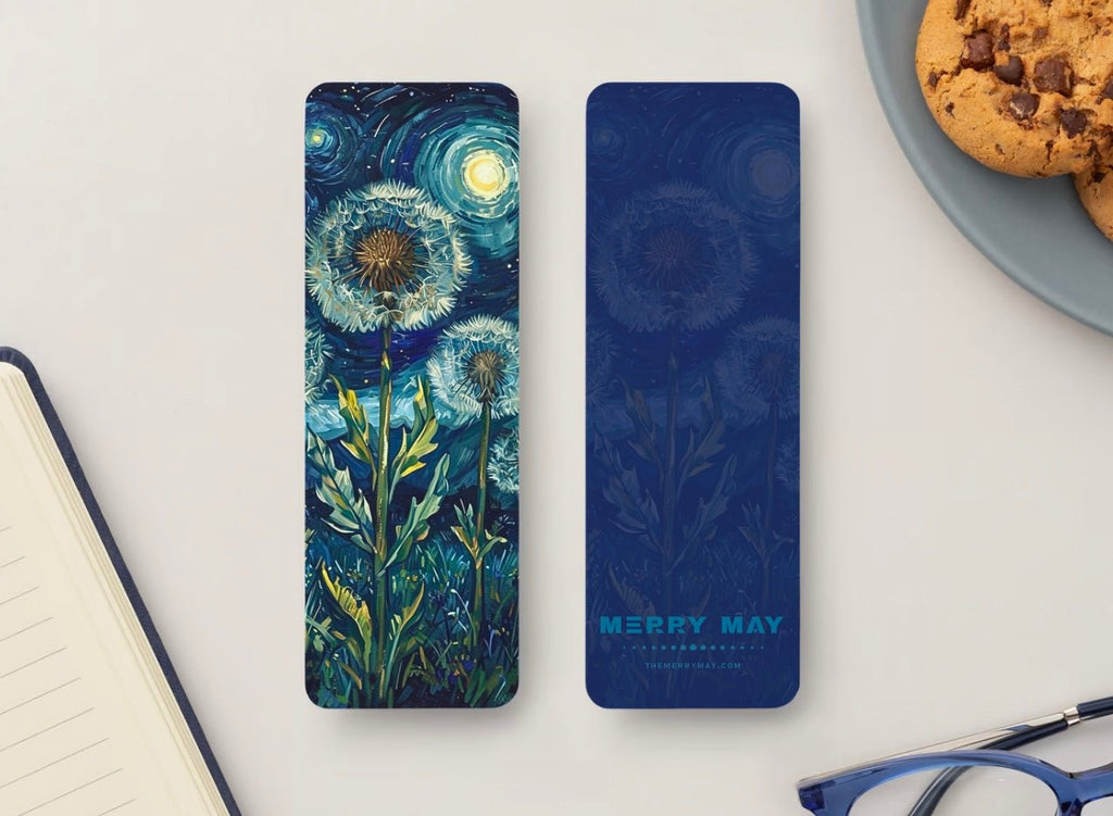 Nighttime Dandelions Glossy Double-Sided Bookmark, 2” x 6”